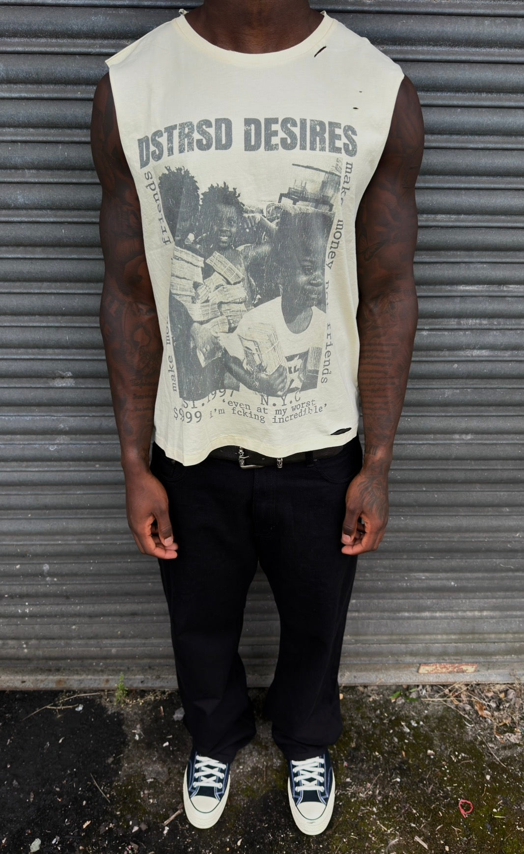 MAKE MONEY NOT FRIENDS SLEEVELESS TEE -Buttercream