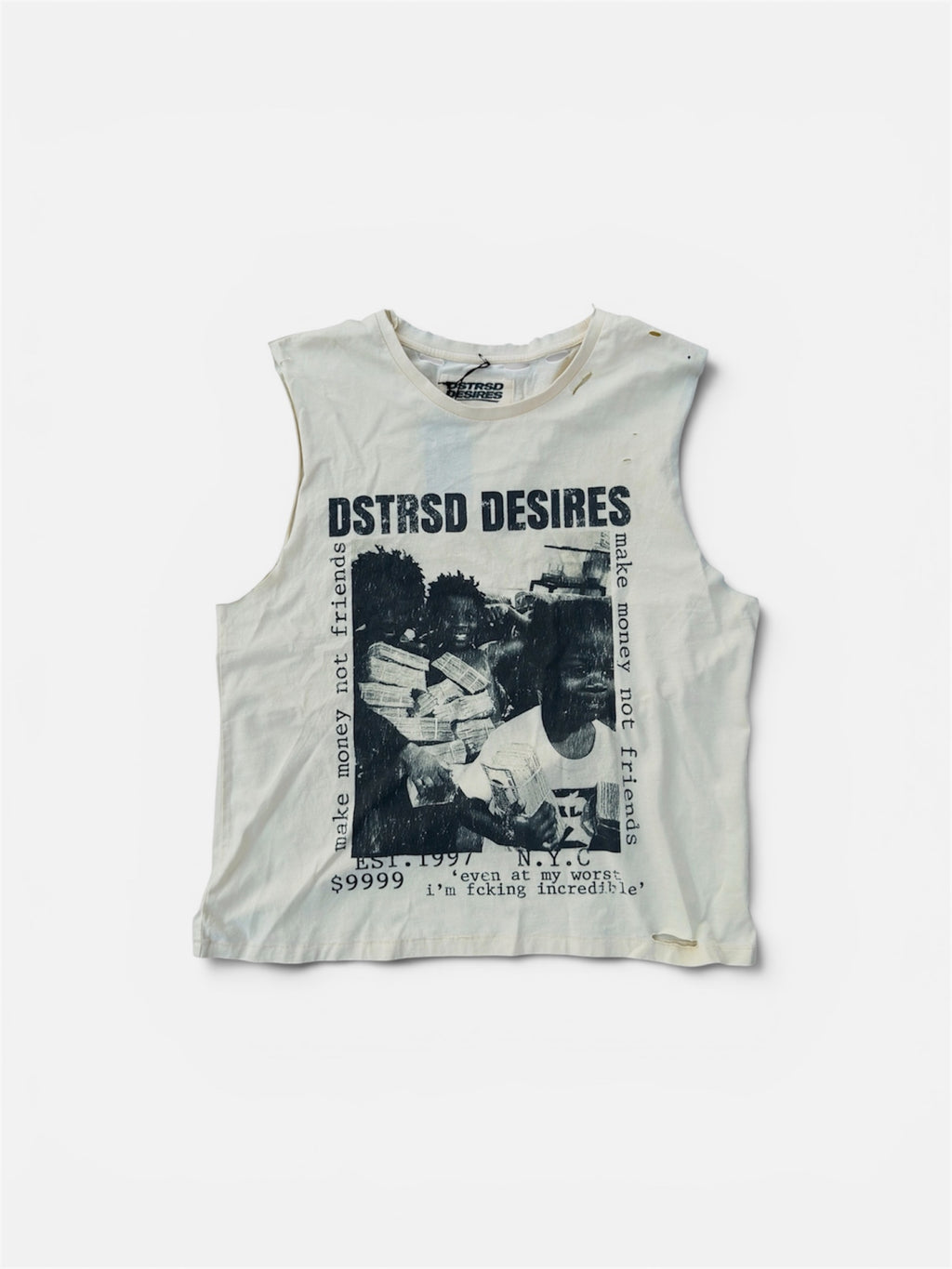 MAKE MONEY NOT FRIENDS SLEEVELESS TEE -Buttercream