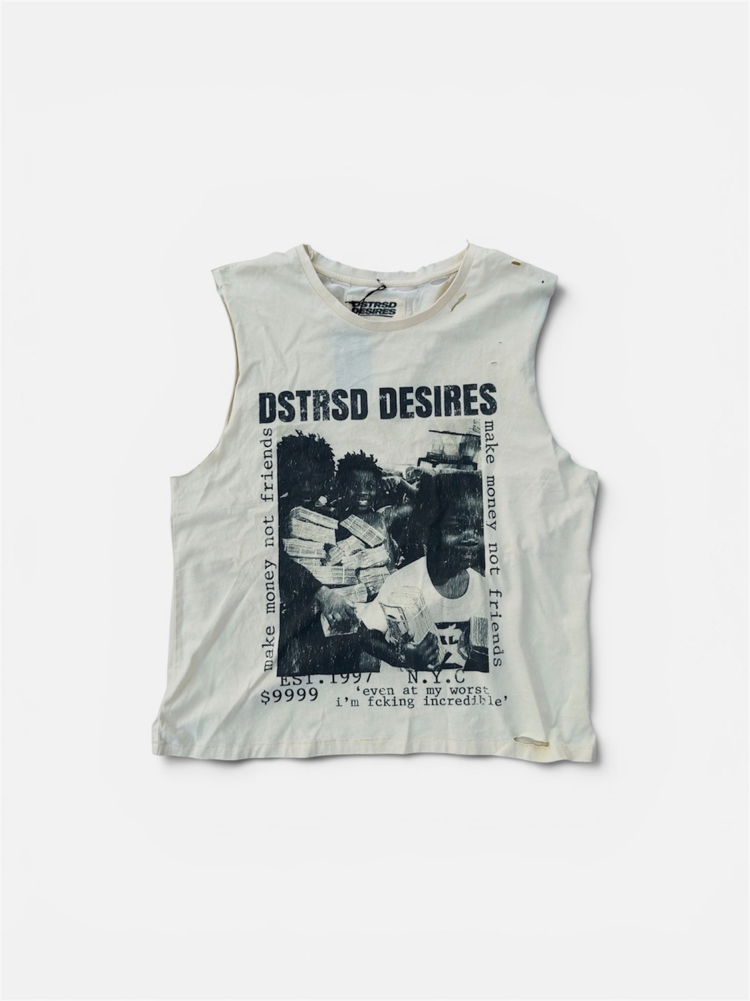 MAKE MONEY NOT FRIENDS SLEEVELESS TEE -Buttercream
