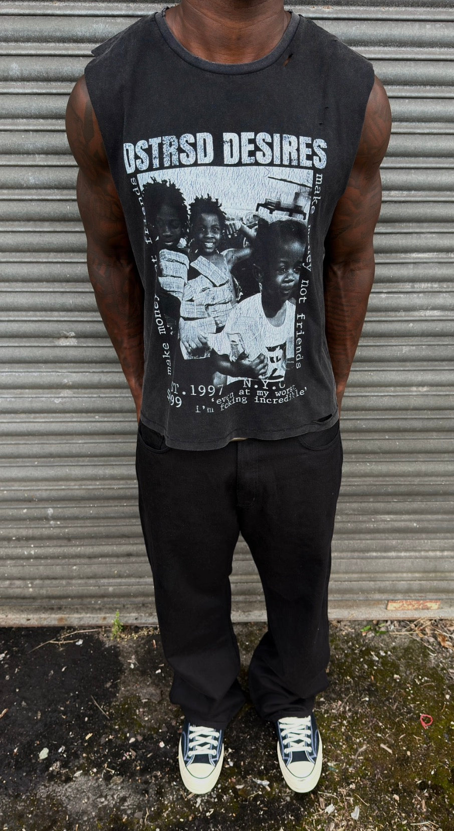 MAKE MONEY NOT FRIENDS SLEEVELESS TEE – Washed Black