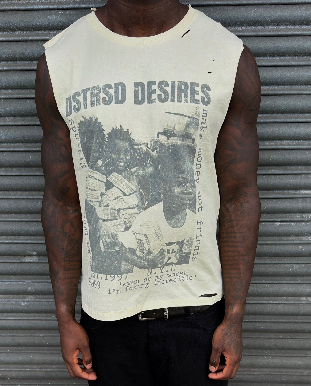 MAKE MONEY NOT FRIENDS SLEEVELESS TEE -Buttercream